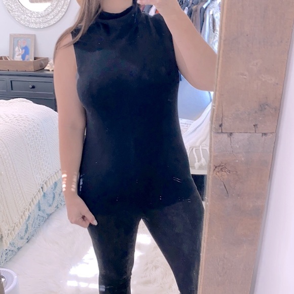 TALBOTS size large petite black knit turtleneck sleeveless top - Picture 2 of 5